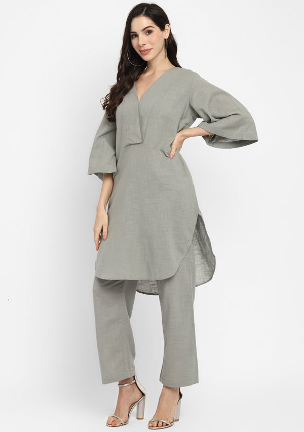 Grey Cotton Co-ord Set paired with Pants