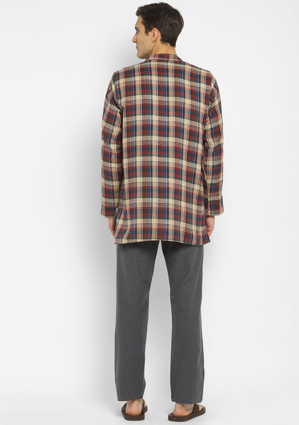 Flannel Maroon Beige Check Shirt and Cotton Pyjamas For Men