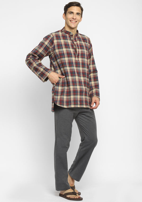 Flannel Maroon Beige Check Shirt and Cotton Pyjamas For Men