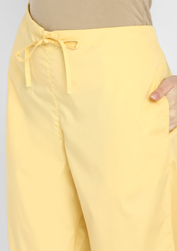 Soft Yellow Collared Long Sleeve Cotton Night Suit paired  with Capris