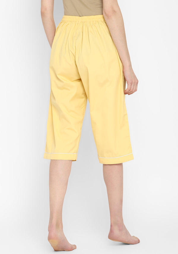 Soft Yellow Collared Short Sleeve Cotton Night Suit paired  with Capris