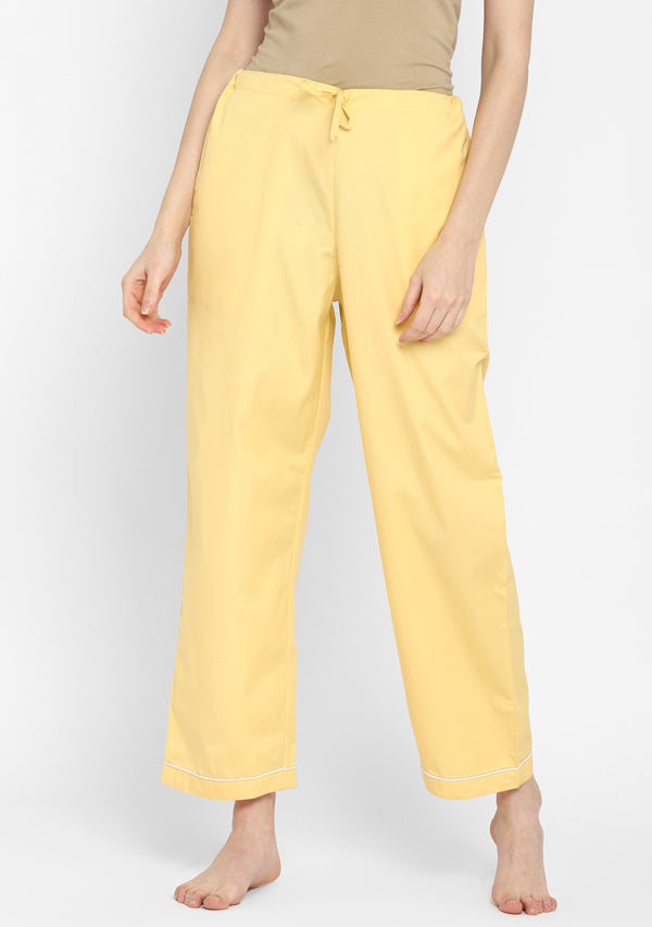 Soft Yellow Collared Short Sleeve Cotton Night Suit paired  with  Pyjamas