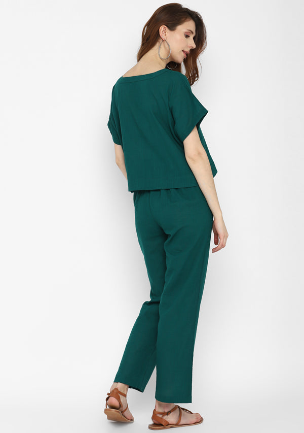 Emerald Green Crop Top paired with matching Cotton Pants