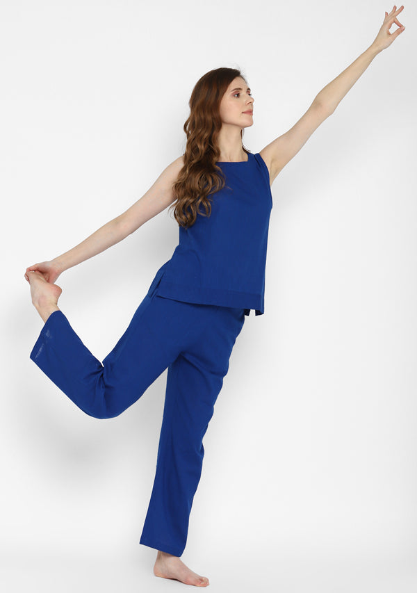 Royal Blue Sleeveless Cotton Yoga Wear