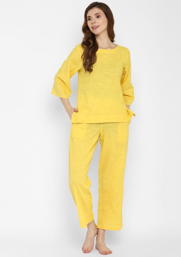 Yellow Cotton Yoga Wear With Sleeves – uNidraa