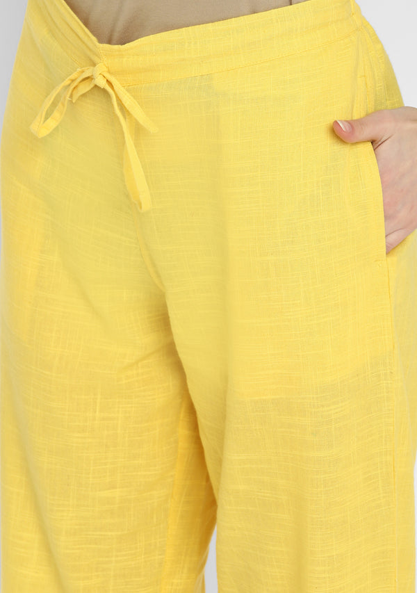 Yellow Cotton Yoga Wear With Sleeves
