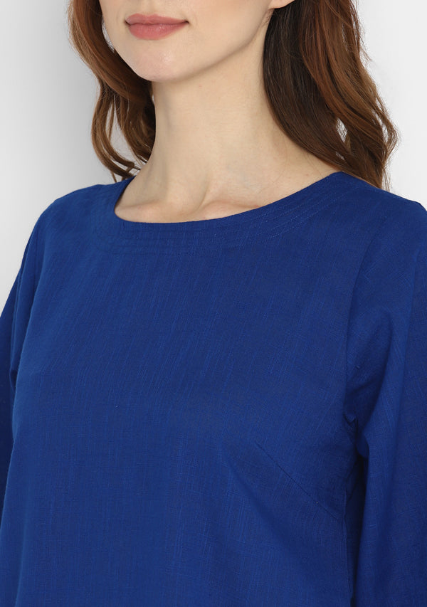 Royal Blue Cotton Yoga Wear With Sleeves