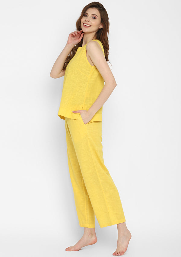 Yellow Sleeveless Cotton Yoga Wear