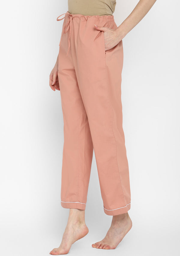 Peach Collared Short Sleeve Cotton Night Suit paired with Pyjamas