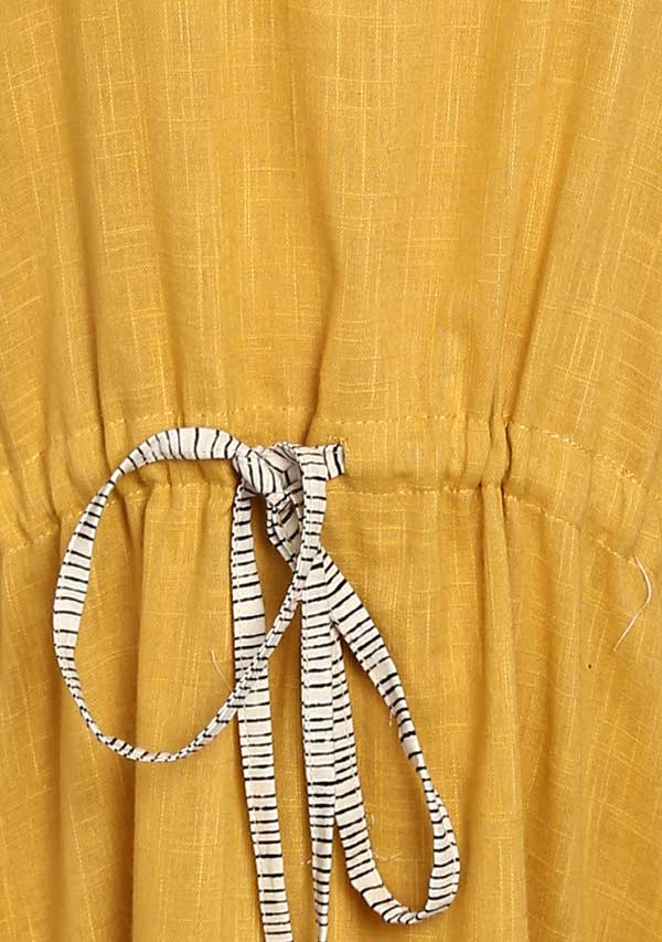 Yellow Hand Block Printed Tie Up Waist Cotton Kaftan - unidra.myshopify.com