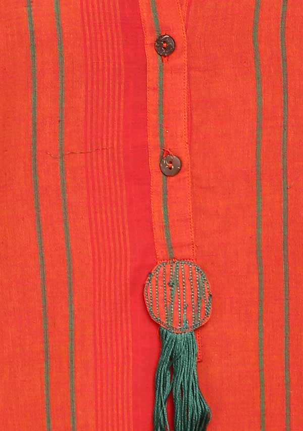 Orange Green Hand Block Printed Mid Length Cotton Kaftan - unidra.myshopify.com