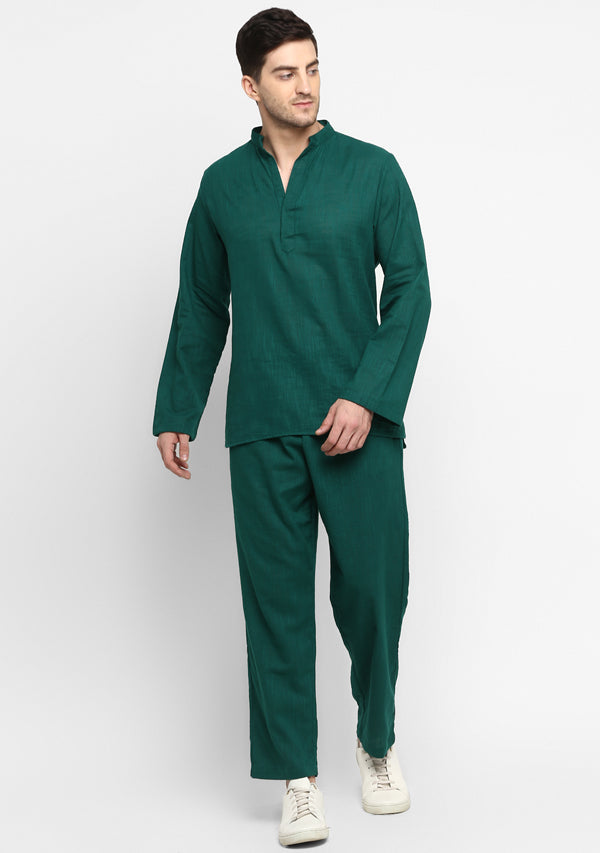 Emerald Green Cotton Shirt and Pyjamas For Men - unidra.myshopify.com