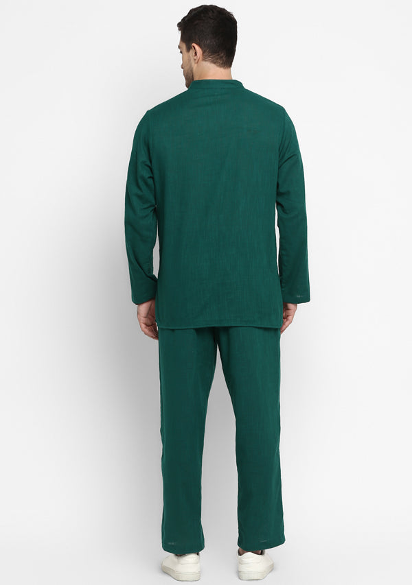 Emerald Green Cotton Shirt and Pyjamas For Men - unidra.myshopify.com