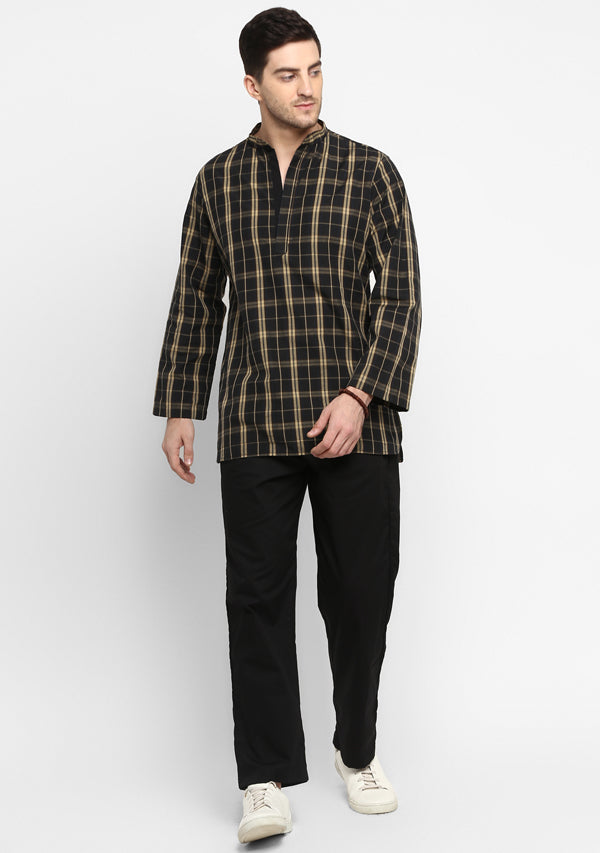 Black Ivory Checked Cotton Shirt and Pyjamas For Men - unidra.myshopify.com