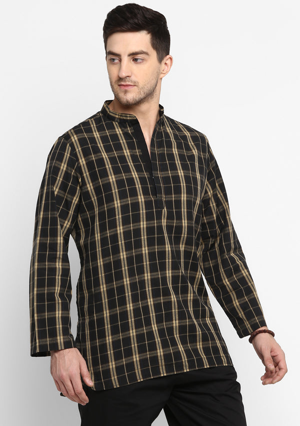 Black Ivory Checked Cotton Shirt and Pyjamas For Men - unidra.myshopify.com