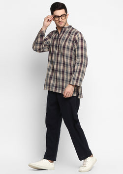 Beige Black Check Cotton Shirt with Pyjamas For Men - unidra.myshopify.com