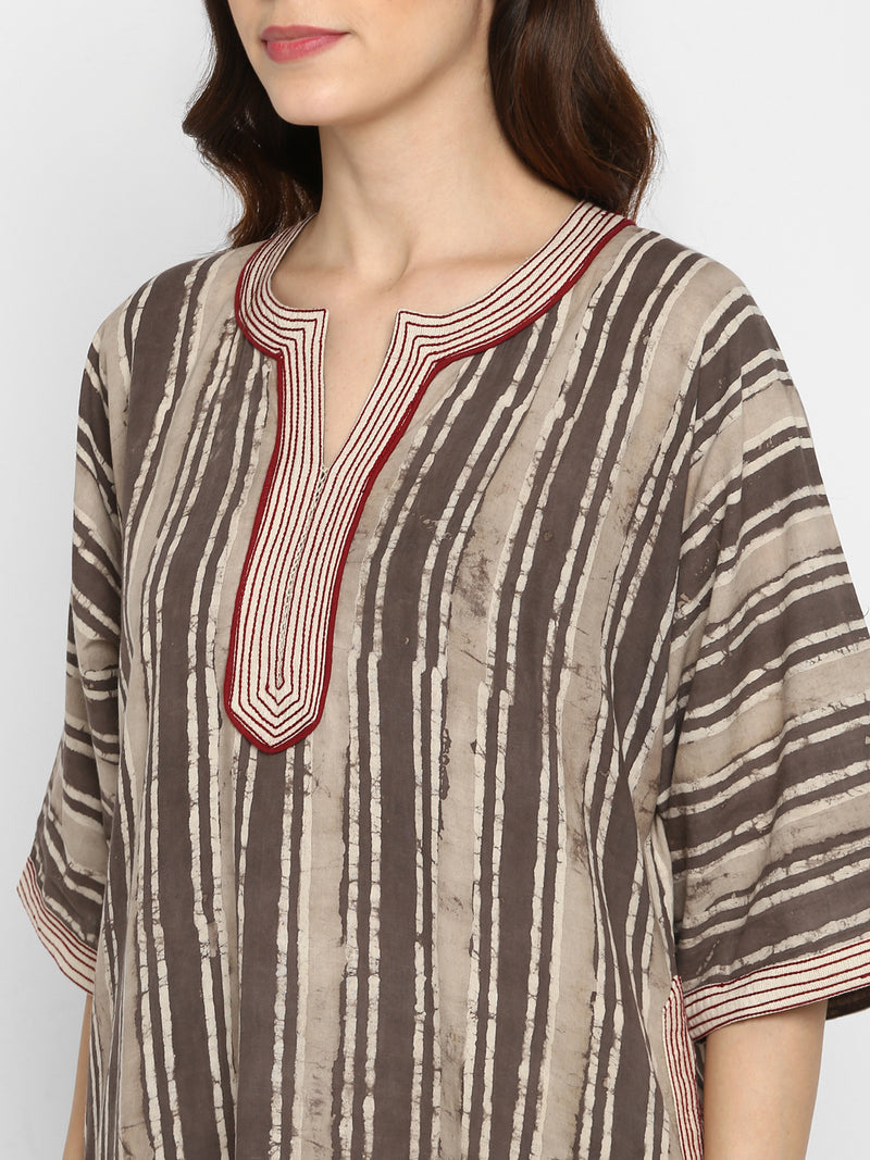 Couple's Wear - Beige Brown Striped Hand Block Printed Cotton Loungewear for "HIM & HER" - unidra.myshopify.com