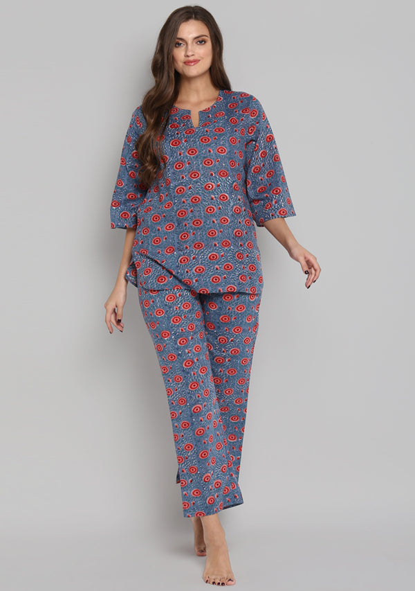 Printed Cotton Pink Women Night Suit Set with Pockets – Stilento