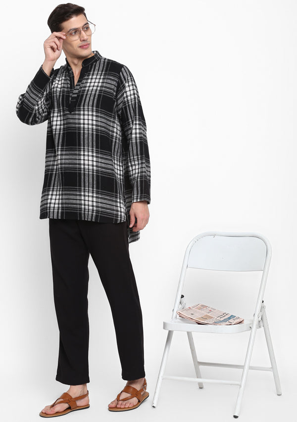 Flannel Black White Check Shirt with Pyjamas For Men - unidra.myshopify.com