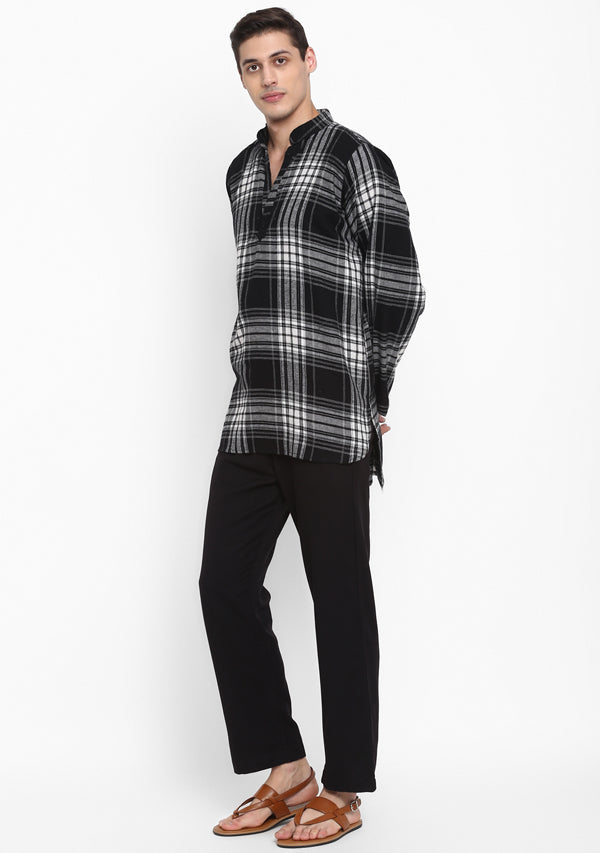 Flannel Black White Check Shirt with Pyjamas For Men - unidra.myshopify.com