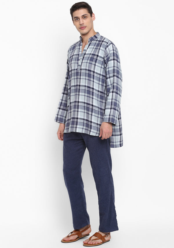 Flannel Blue Grey Check Shirt with Pyjamas For Men - unidra.myshopify.com
