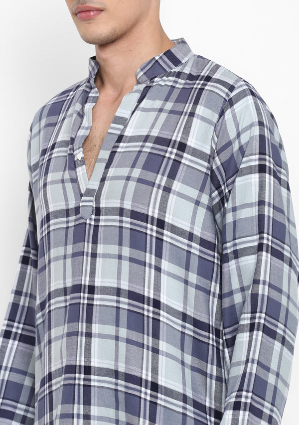 Flannel Blue Grey Check Shirt with Pyjamas For Men - unidra.myshopify.com