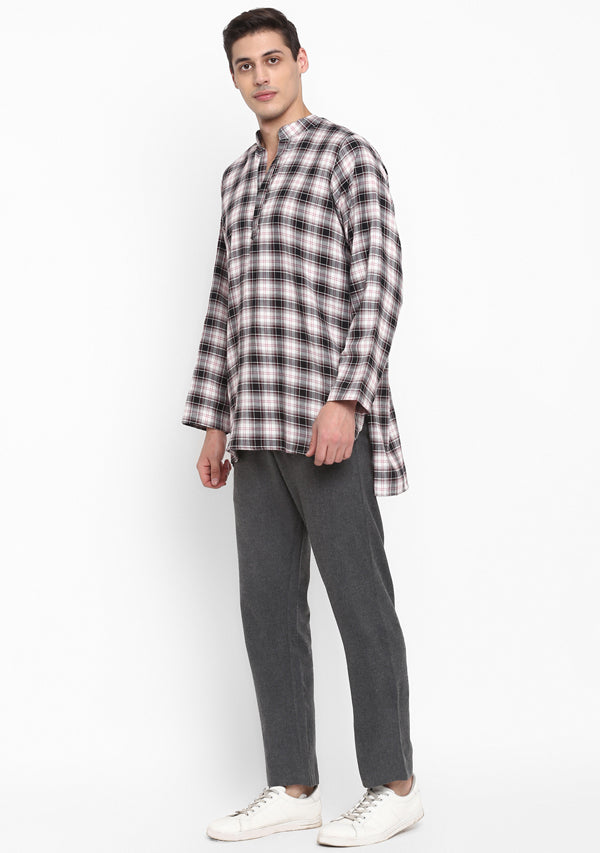 Flannel Ivory Grey Check Shirt with Pyjamas For Men - unidra.myshopify.com