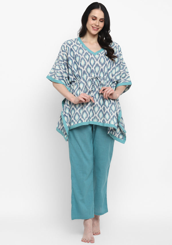 Aqua Blue Ikat Weave Short Kaftan Tunic - unidra.myshopify.com