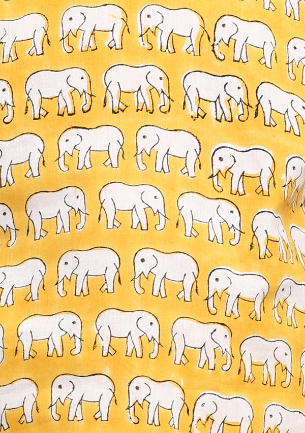 Yellow Ivory Elephant Motif Hand Block Printed Cotton Night Suit For Kids - unidra.myshopify.com