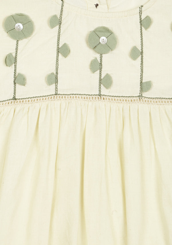 Yellow Cotton Nighty Dress with Green Applique Trimmings For Kids - unidra.myshopify.com