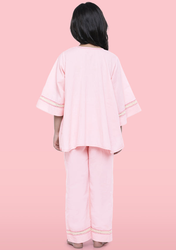 Pink Cotton Night Suit with Lace Trimmings for Kids - unidra.myshopify.com
