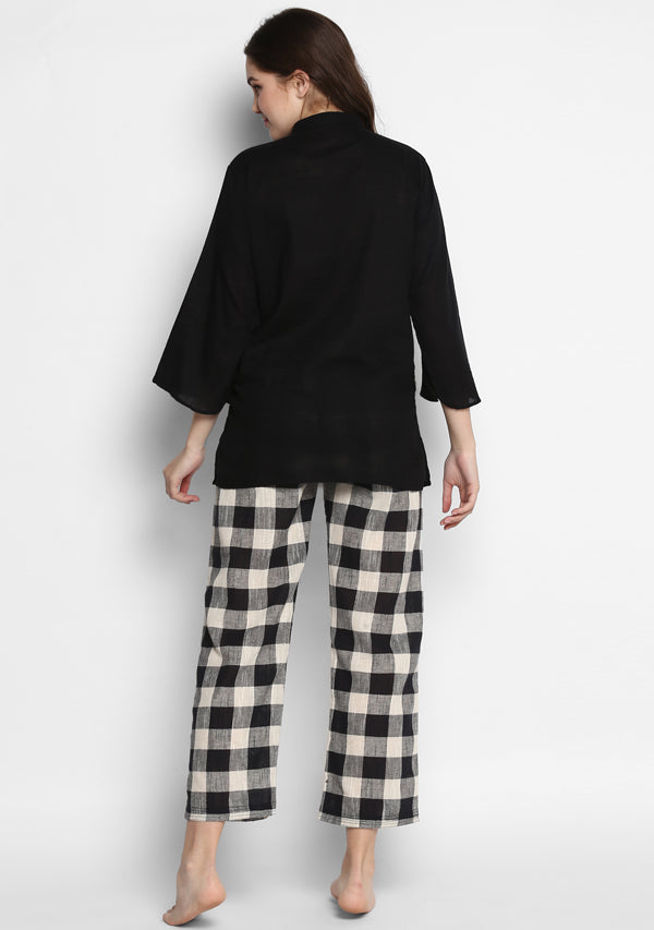 Black White Cotton Check Pyjama Set - unidra.myshopify.com