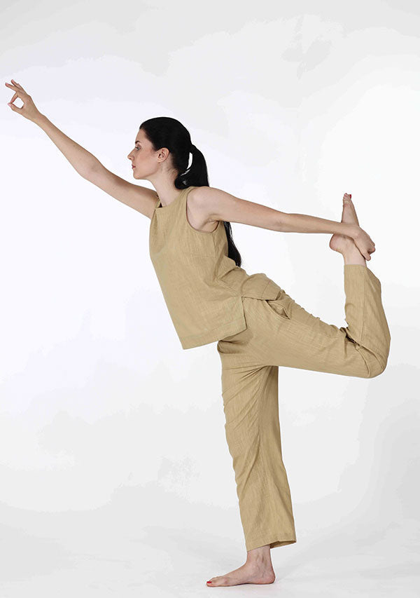 Beige Sleeveless Cotton Yoga Wear - unidra.myshopify.com