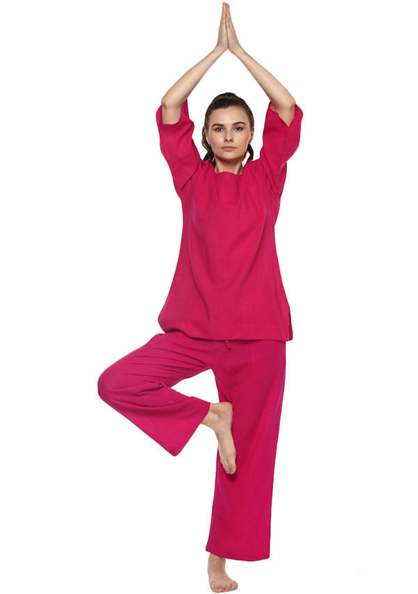 Fuchsia Cotton Yoga Wear With Sleeves - unidra.myshopify.com