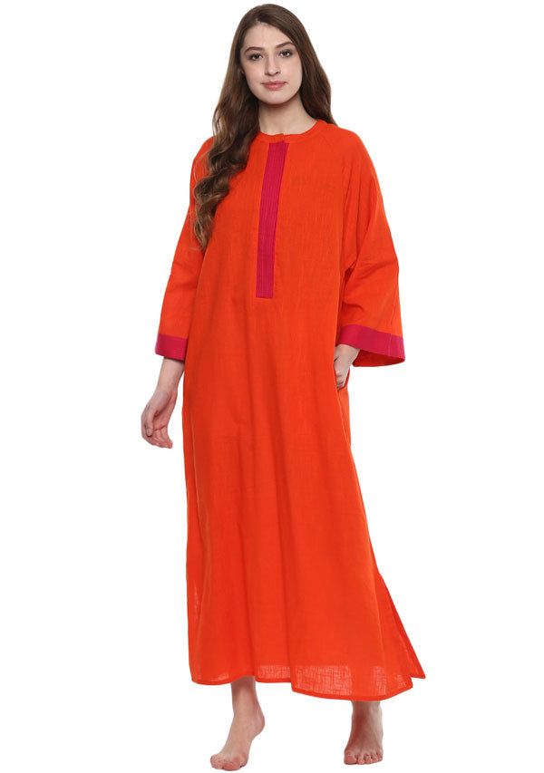 Orange Fuchsia Bell Sleeves Cotton Night DressLong Sleeves and Zip Detail - unidra.myshopify.com