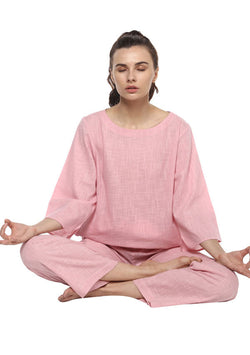 Baby Pink Cotton Yoga Wear With Sleeves - unidra.myshopify.com