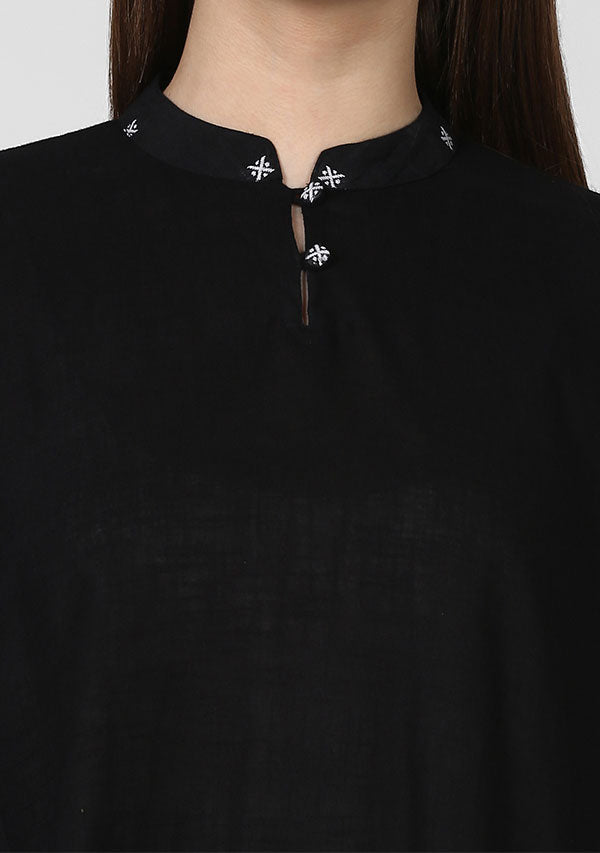 Black Asymmetric Cotton Tunic with White Booti - unidra.myshopify.com