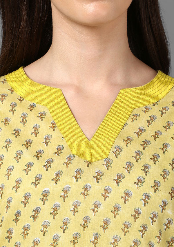 ADAA Yellow Hand Block Printed  Cotton Kurta with Pants - unidra.myshopify.com